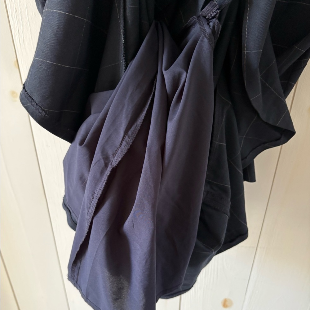Banana Republic Navy Windowpane Checks Plaid Ruffle-Hem Short Sleeve Dress - Picture 9 of 15
